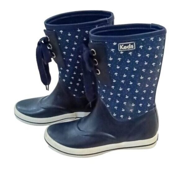 Ladies Keds Waterproof Rubber Boots - Navy Blue with Umbrella Pattern Size 6 - Picture 3 of 10